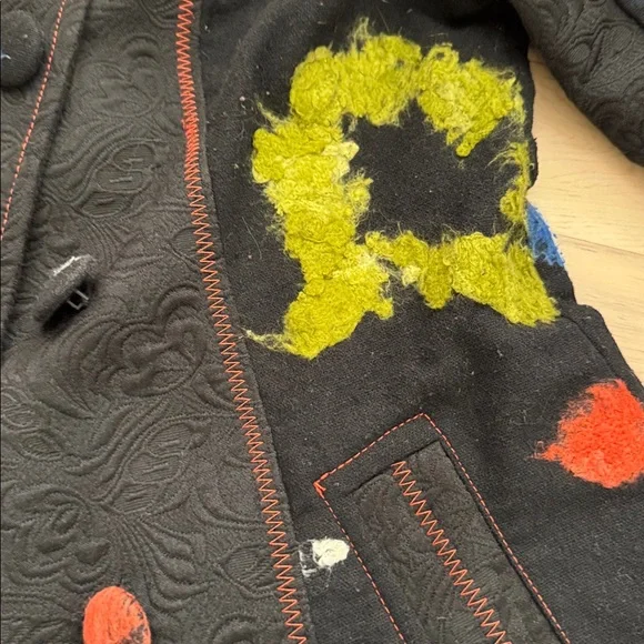 Vintage-Abstract Fuzzy Inlay Pieced Jacket Coat-Y2K-S - Picture 3 of 8